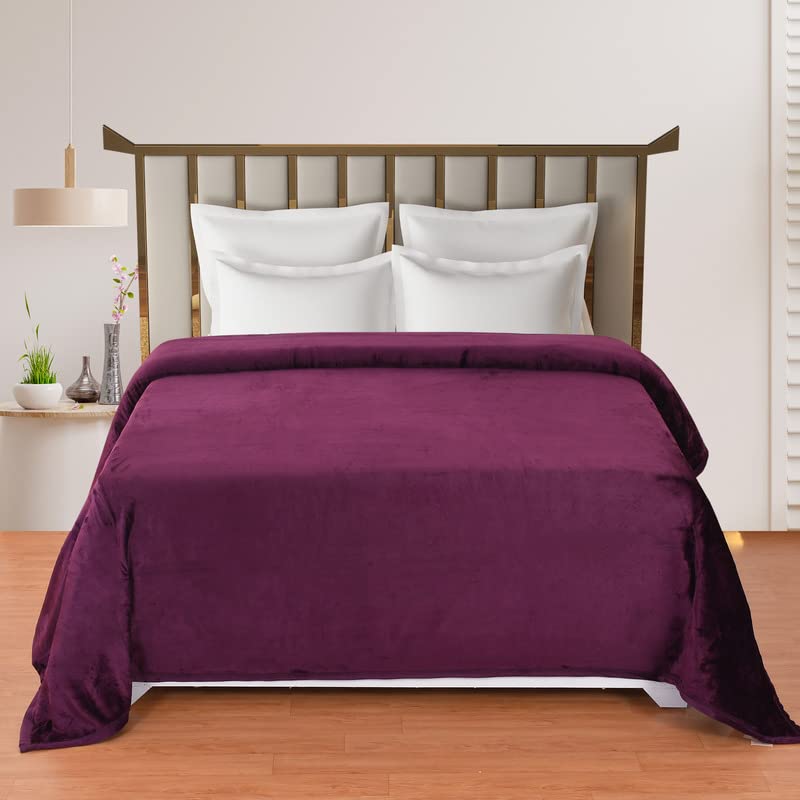 HOME LINEN® All-Season Super Soft Flannel Solid Wine Color/AC Blanket Double Bed & Single Bed/Plain Blanket/Light Weight AC Blanket/Santana (Double Bed 230x250 CM,)