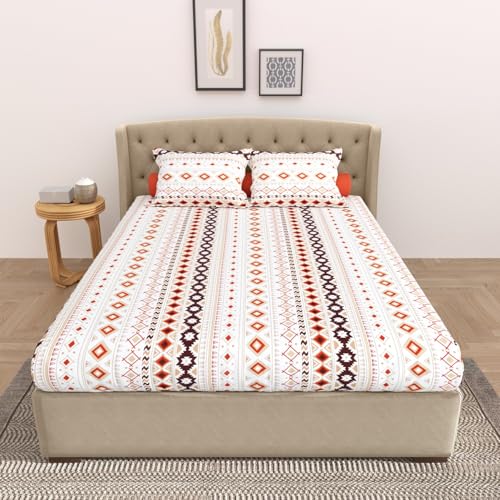 Cosy CORNER 100% Cotton Queen Size Bedsheet for Double Bed, 1 Cotton Bed Sheet Double Bed (90 X 100 Inches) with 2 Pillow Covers | 220 TC Bed Sheet Double Bed Cotton