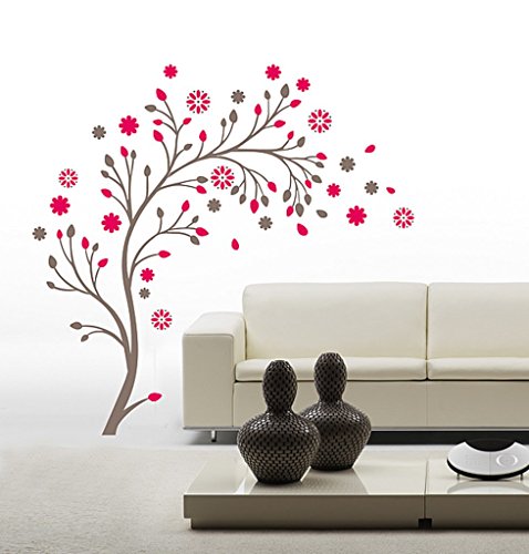 Nyati Designs Beautiful Magic Tree with Flowers' Wall Sticker (PVC Vinyl, 50 cm x 70 cm, Brown and Red)