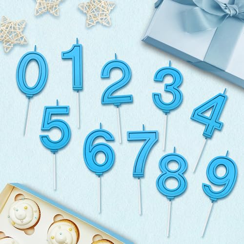 Blue 0 Number Birthday Candle for Cake, 2.76 Inch Number Cake Candles for Wedding Anniversary Decoration Happy Birthday Party Celebration