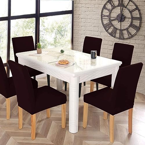 HOTKEI Pack of 6 Wine Dining Table Chair Cover Stretchable Slipcover Seat Protector Removable 1pc Polycotton Dining Chairs Covers for Home Hotel Dining Table Chairs