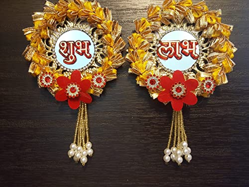 Vastu Shubharambh Shubh Laabh Pair as Good Luck Chime to Welcome Positivity from The Entrance of Home and Office Cloth and Beads for Decorations and to Attract Good Energies.