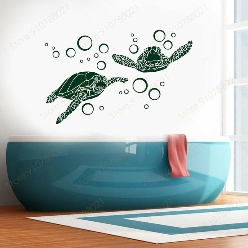 GADGETS WRAP Vinyl Animals Sea Turtles with Bubbles Vinyl Wall Art Decal Dark Green