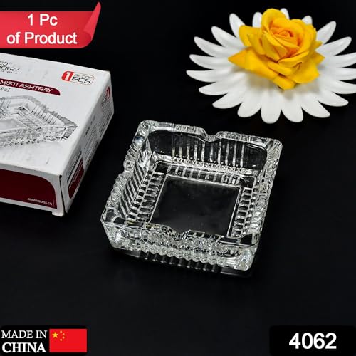 PRODIGENT Square Glass Misti Crystal Quality Cigar Cigarette Ashtray Round Tabletop for Home Office Indoor Outdoor Home Decor