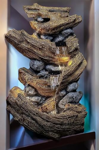 SEPBORN Decorative Cascading Rock Water Fountain, 96 cm Height with LED Lights Water Pump