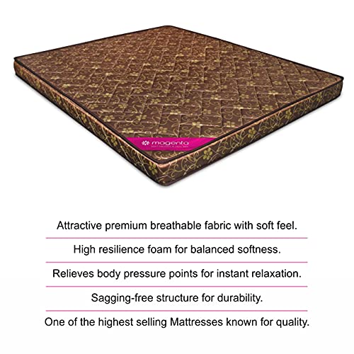 Magenta Siesta 4 Inch High Resilience Foam Dual Comfort Mattress, Double Size Medium Firm Mattress with Superior Comfort Pressure Relief & Cooler Sleeping -(Brown, 75 X 48 X 4 Inch)