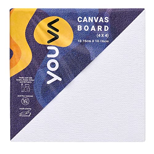 Navneet Youva |Cotton White Blank Canvas Boards for Painting, Acrylic Paint, Oil Paint Dry & Wet Art Media |4" x 4" |Pack of 6 (23882)