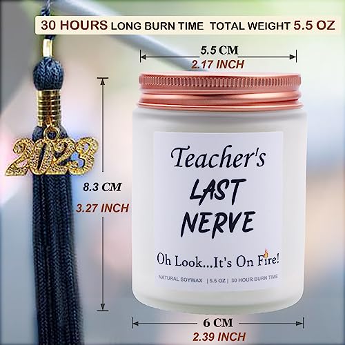 Teacher Appreciation Gifts,Teacher's Last Nerve Lavender Scented Candles, Funny Teacher Birthday Presents, Thank You Gift for Graduation, Retirement, Thanksgiving Christmas (5.5OZ White)