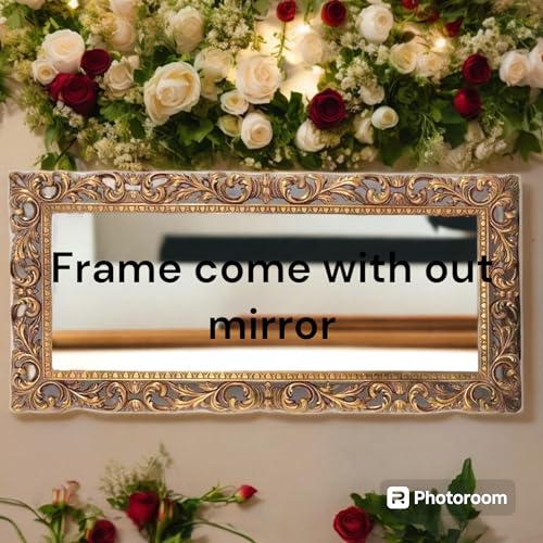 AESTHETIC DECOR (4x2.5 Wooden Carved Wall Mirror Frame Solid Wood, | with Out Mirror | Crown Pattern