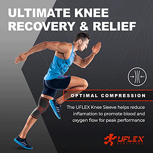 UFlex Athletics Knee Compression Sleeve Support for Women and Men - Knee Brace for Pain Relief, Fitness, Weightlifting, Hiking, Sports - Red, Large (Pack of 1)﻿