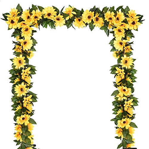 DearHouse 2 Pack Artificial Sunflower Garland Silk Sunflower Vine Artificial Flowers with Green Leaves Wedding Table Decor