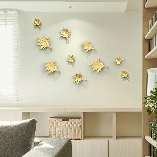 ZOVE Metal Mapple Leaf Set of 10 Wall Art - Perfect for Home, Hotel, Restaurant, Living Room Decoration - Electroplating Gold