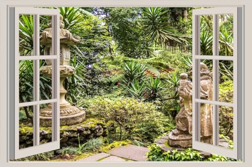 JVERF - JZZA26463 Portugal Gardens Sculptures Monte Palace Tropical| Self-Adhesive Open Window Wall Sticker