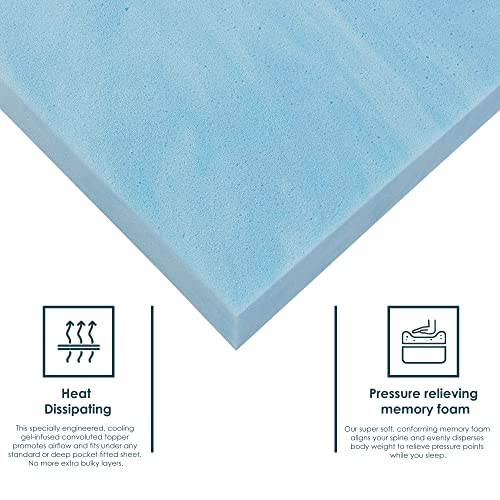 Nutan, 1-Inch Gel Memory Foam Mattress Topper, CertiPUR-US Certified for Superior Comfort and Support, Full, Blue