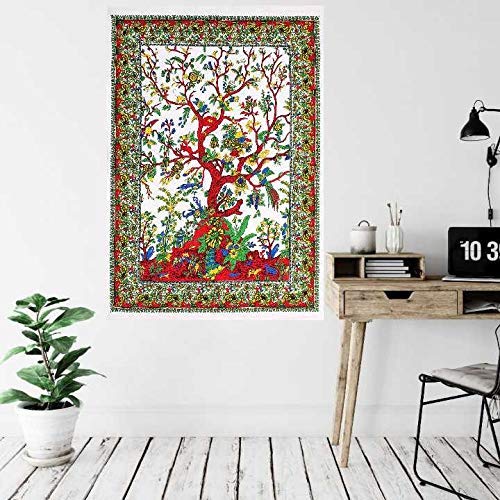 ART WORLD Tapestry Tree of Life Boho Hippie Psychedelic Gypsy Mandala Beach Throw Blanket Mat Bedspread Living Room Decoration Wall Hanging (White, Poter (30x40 Inches))