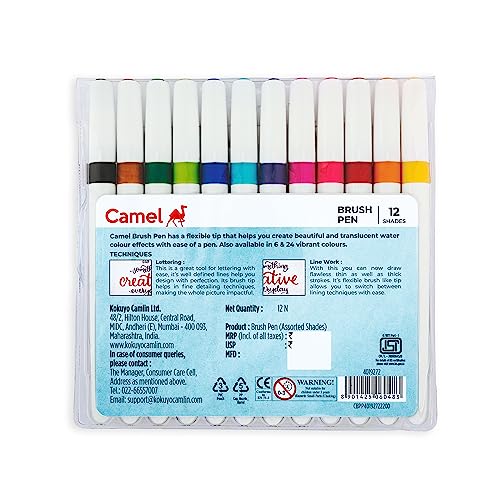 Camlin Brush Pen 12 Shades, Bold - Assorted