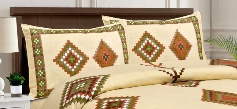 House of SR Retails Pure Cotton Super King Size Bedsheet 100x108 inch - Traditional Design, Durable & Washable - Premium Look with Tradional Cream Colour