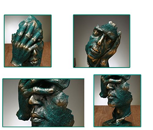 Creative Abstract The Thinker Statue, Hand & Face Statues and Sculptures for Home & Office Desk Decor 12" inches Hight Green (No Hear)