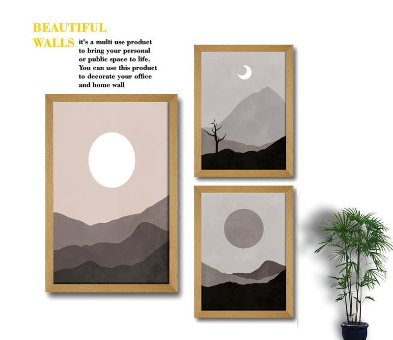 SAF paintings Set of 3 Modern Art Premium Brown frame painting for Wall Decoration SA-B22M1K2