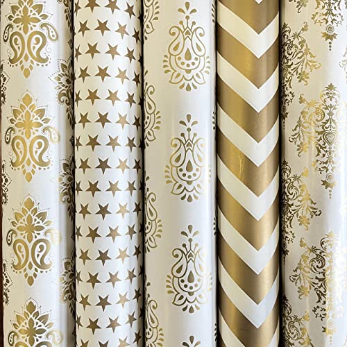 SATYAM KRAFT 5 Pcs Gift Wrapping Paper sheet,rapping roll material for Packing Birthday, Anniversary, occasions events, crafts, Return Gifts wrapper,Scrapbooking(Pack of 5)(Mix) (Golden)(28 x 19 In)