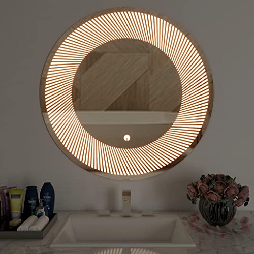 TINITALO Bathroom LED Mirror Home Mirror Wall Mirror with Touch Sensor, 3 Light Effects, Glass, Round LED-16 (18 x 18 Inch)