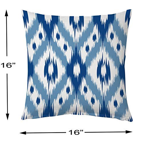 STITCHNEST Cotton Ikat Digital Printed Cushion Cover, Pack of 5 (Blue, 16x16 inches)