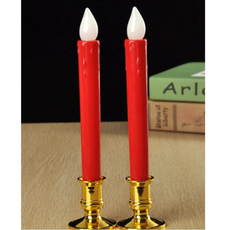 ATORSE® Flameless Flickering Led Pillars Candle Tea Light with Base Battery Powered Red - Golden Base