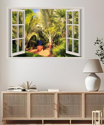 JVERF - JZZA24257 Morocco Parks Tropics Marrakech Jardin Majorelle| Self-Adhesive Open Window Wall Sticker