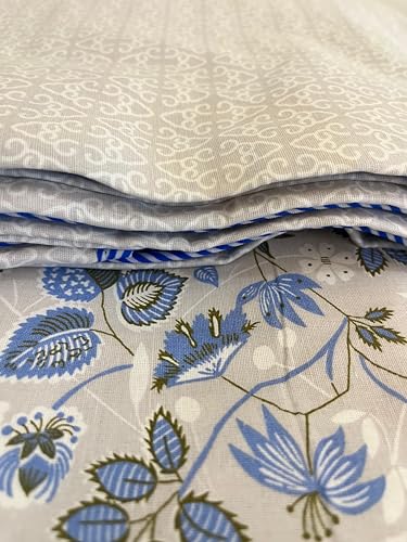 Double Bed Cotton Dohar with Blue Floral Print, 220 x 230 cm