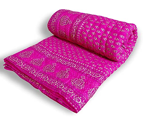 SIBLEY 220 TC Cotton Single Bed Razai/Quilt Hand Stiched Jaipuri rajai - Pink (85X55 INCH)