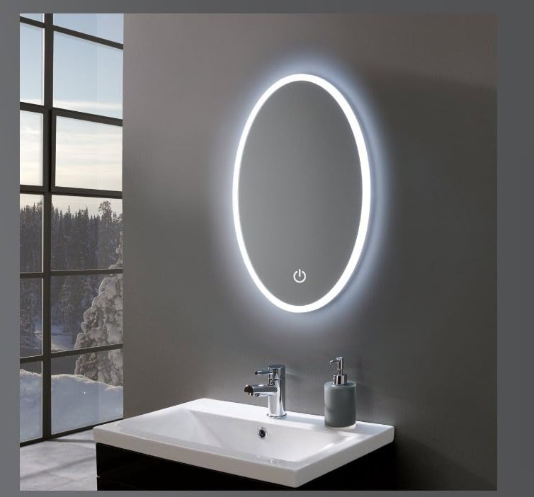 SmileSellers Led Oval Shaped Mirror, Led Illuminated Vanity Mirror with Touch Sensor, Wall Mounted Mirror for Bathroom, Bedroom & Makeup Room (24X18)