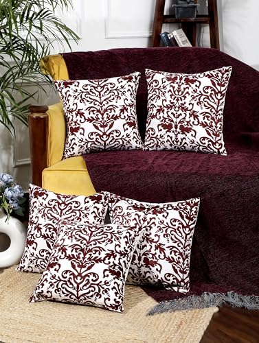 ANWYN 100% cotton pack of 5 Flock Printed Cushion Covers