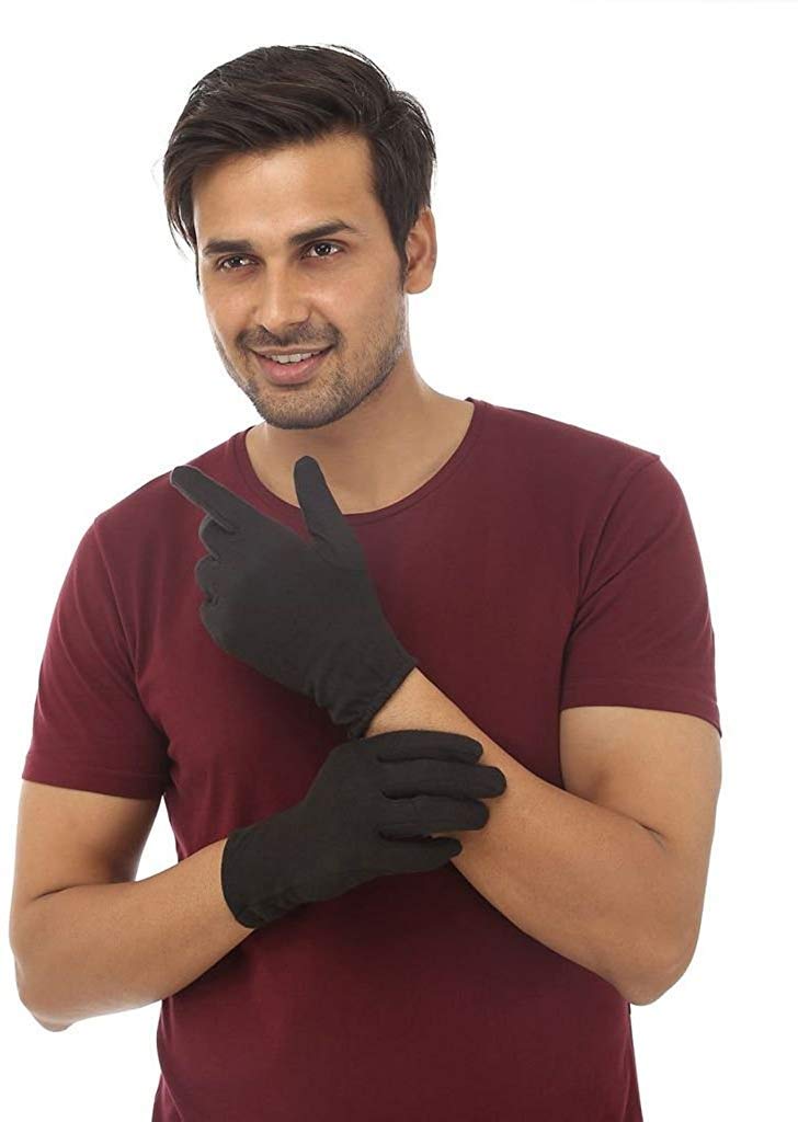 DIGITAL SHOPEE Men's Cotton Protective Gloves for Protection from Heat/Pollution/Sun Burns Free Size - (Black)