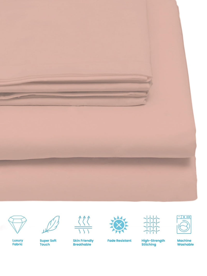 Thevasa Luxury Soft Cotton Feel Solid Bedsheet Super King Size Premium 1 Flat Sheet (108"X108") and 2 Pillow Covers (18"X28"), Softer Than 500 TC (French Rose Gold Pink)