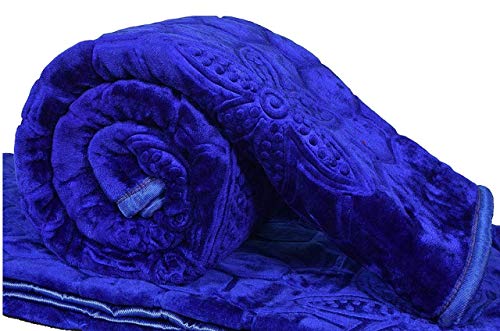 WONDERLOOK Embossed Blankets Solid Colour Ultra Soft Floral Single Bed Mink Heavy Winter Blanket Polyester Single Blue (Blue)