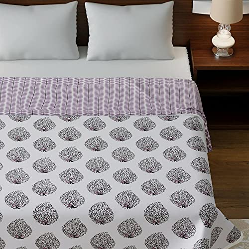 Comfowell Home Linen Double Bed Reversible Cotton Flower Printed Design A/C Quilt/Dohar/Blanket (Pink-White Design)