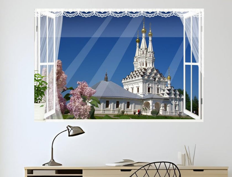 JVERF - JZZB02300 Church Summer Russia Smolensk Region Church of| Self-Adhesive Open Window Wall Sticker