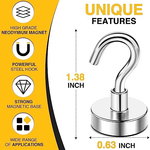 XIRIZ Magnetic Hooks, 28 lb+ Heavy Duty Magnets with Hook for Refrigerator, Extra Strong Cruise Hook for Hanging, Magnetic Hanger for Cabins, Grill,Classroom, Workplace, Office and Garage (10)