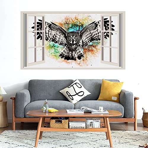 GADGETS WRAP Printed Wall Decal Sticker Fake Window Style Decal (90cm x 50cm) - Owl Fly