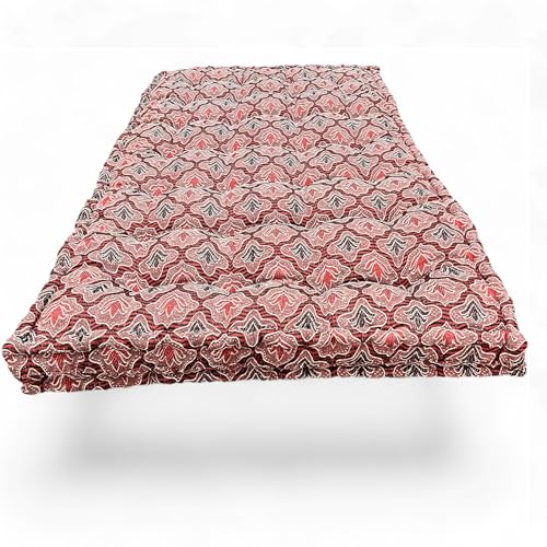 Adim's Soft Cotton Box Quilt Mattress | Mattress offers a combination of comfort, durability, and style, making it an excellent choice for a restful night's sleep.(72X60 X5 Inches) Red jacquard Design