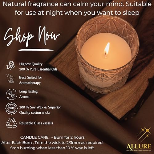 Allure Living Sweet Surrender Luxury Carnation & Musk Soy Candles Large 3 Wick Jar Candle | Up to 40 Hours Burning Time | Natural Soy Wax | Relaxing Aromatherapy Aesthetic Candle Scented Candle