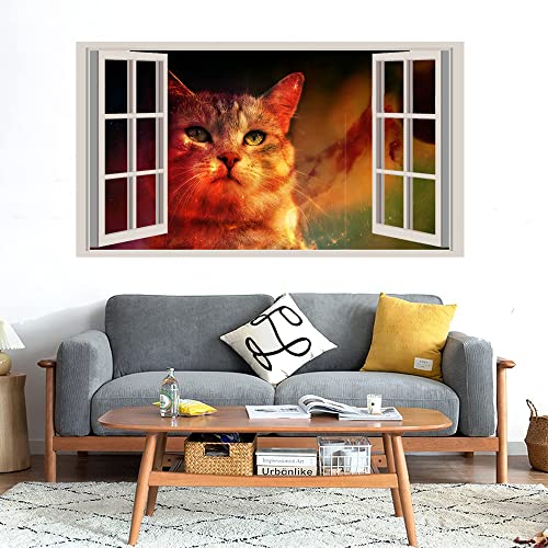 GADGETS WRAP Printed Wall Decal Sticker Fake Window Style Decal (90cm x 50cm) - Cats Milky Way