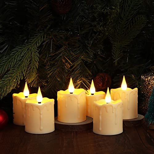 yunsheng Rechargeable Flameless Votive Candles with Remote Timer, D2 x H3 inches in/Outdoor Waterproof Flameless Flickering Electric Candles, 3D Wick Battery Operated LED Tea Lights, Set of 6, Ivory