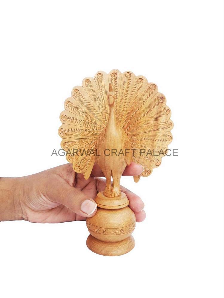 Agarwal Craft Palace Wooden Peacock, Wood Carving Peacock, Dancing Peacock, Peacock Showpiece, Wooden Peacock for Home Decor, Peacock Statue, Rajasthani Wooden Art, Open Feather Peacock (6 Inch)