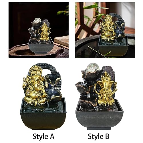 CALANDIS® Ganesha Statues Tabletop Water Fountain Collectibles Resin Rockery Waterfall Style A 14X13.5X18Cm