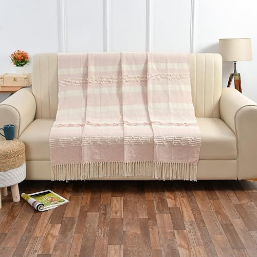 HomewayTex 100% Cotton Efffel Throw, Sofa Throw,Bed Throw and Blanket Elc. Size:-130X180 CMS OR 52X70 INCH, Colour:- Pink