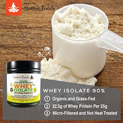 Sattvic Foods Certified Organic A2 Whey Protein Isolate (200 g) Unflavoured, Unadulterated | Performance Grade Grass-Fed, Non-GMO, 22.5g of protein per serving | Dietary Supplement For Muscle Recovery