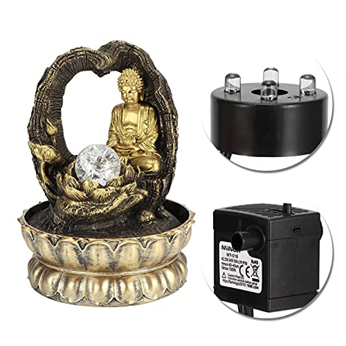 Ubersweet® Indoor Fountain Tabletop, Tabletop Fountains Resin Tabletop Fountain Buddha Statues Ornaments for Bedroom for Living Room(