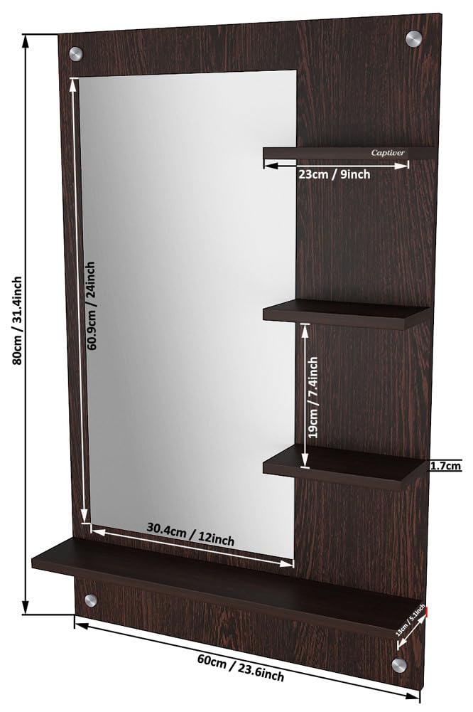 Captiver Bellezza Engineered Wood Wall Mounted Dressing Table Mirrors (60X80 CM Wenge)