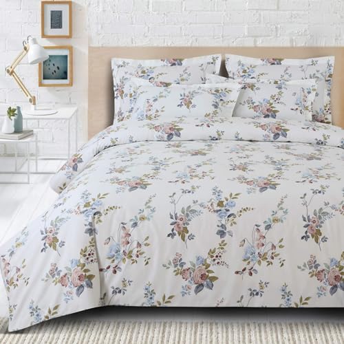 Malako Sion White Floral King Size Bedsheet with 2 Pillow Covers